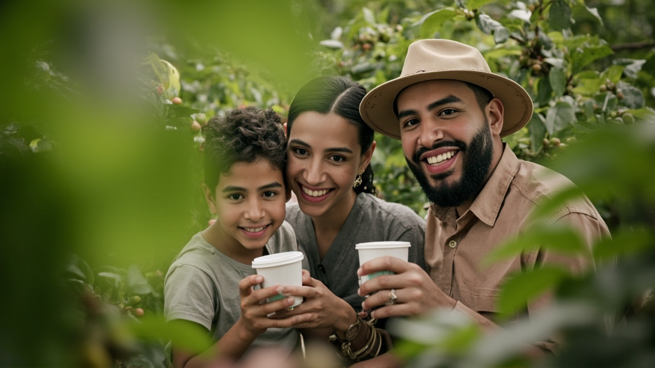 Madre e hijos disfrutando tour de café en Barbosa Antioquia